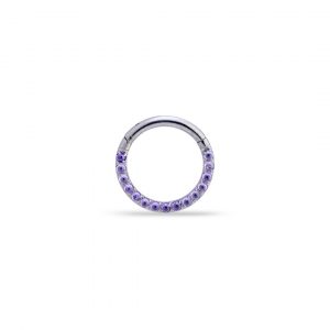 Aro clicker con circonita frontal amatista / azul zafiro y cristal cz